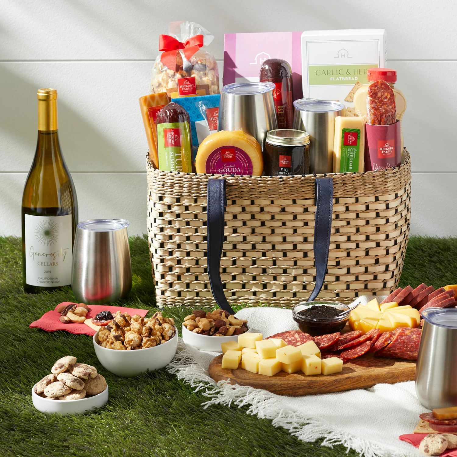 Deluxe Gourmet Picnic Gift Basket With Wine - Image 6
